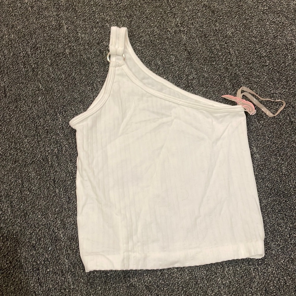 Suzette one shoulder rubbed tank with ring on strap